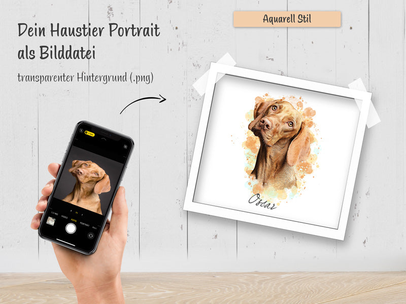 Dein Haustier als Portrait Artwork auf einem Poster mit Druck & Bilderrahmen