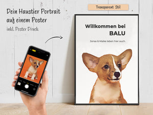 Dein Haustier als Portrait Artwork auf einem Poster mit Druck & Bilderrahmen